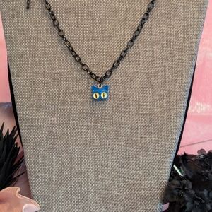 Black Chain Necklace with Blue Cat Pendant